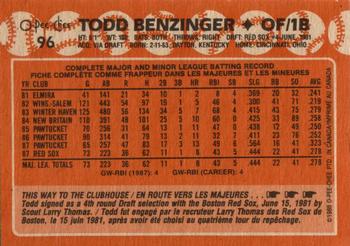1988 O-Pee-Chee #96 Todd Benzinger Back