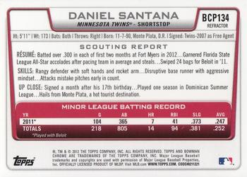 2012 Bowman Chrome - Prospects Refractors #BCP134 Daniel Santana Back