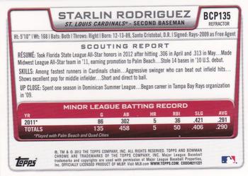 2012 Bowman Chrome - Prospects Refractors #BCP135 Starlin Rodriguez Back