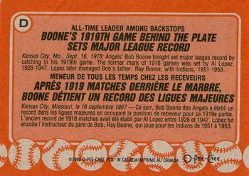 1988 O-Pee-Chee - Wax Box Bottom Panels Singles #D Bob Boone Back