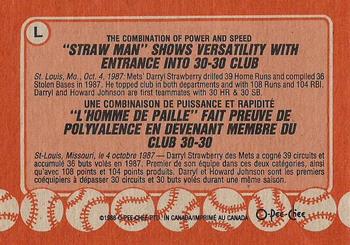 1988 O-Pee-Chee - Wax Box Bottom Panels Singles #L Darryl Strawberry Back