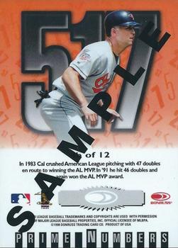 1998 Donruss Elite - Prime Numbers Samples #4b Cal Ripken Jr. Back