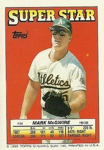 1988 Topps Stickers - Super Star Backs #36 Mark McGwire Front