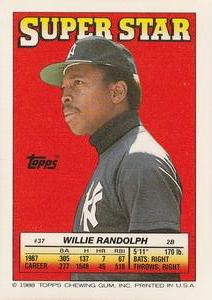 1988 Topps Stickers - Super Star Backs #37 Willie Randolph Front