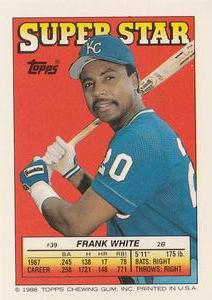 1988 Topps Stickers - Super Star Backs #39 Frank White Front
