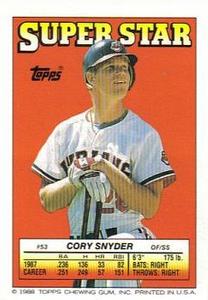 1988 Topps Stickers - Super Star Backs #53 Cory Snyder Front