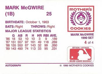 1990 Mother's Cookies Mark McGwire #4 Mark McGwire (Sitting on Dugout Step) Back