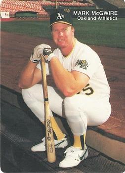 1990 Mother's Cookies Mark McGwire #4 Mark McGwire (Sitting on Dugout Step) Front