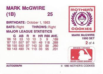 1990 Mother's Cookies Mark McGwire #2 Mark McGwire (Holding bat in front) Back