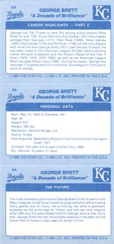 1984 Star George Brett #22-24 George Brett Back