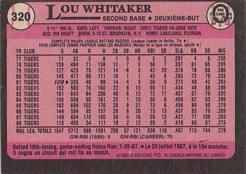 1989 O-Pee-Chee #320 Lou Whitaker Back