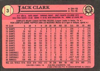 1989 O-Pee-Chee #3 Jack Clark Back