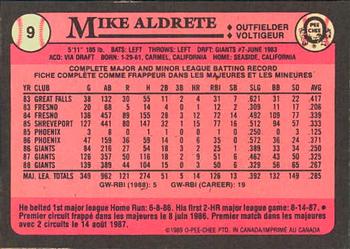 1989 O-Pee-Chee #9 Mike Aldrete Back