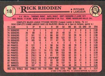 1989 O-Pee-Chee #18 Rick Rhoden Back