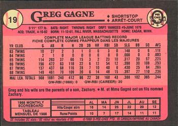 1989 O-Pee-Chee #19 Greg Gagne Back