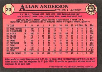 1989 O-Pee-Chee #20 Allan Anderson Back