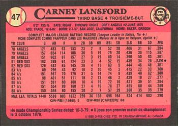 1989 O-Pee-Chee #47 Carney Lansford Back