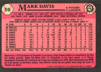 1989 O-Pee-Chee #59 Mark Davis Back