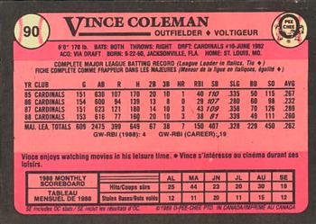 1989 O-Pee-Chee #90 Vince Coleman Back