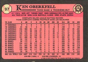 1989 O-Pee-Chee #97 Ken Oberkfell Back