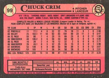 1989 O-Pee-Chee #99 Chuck Crim Back