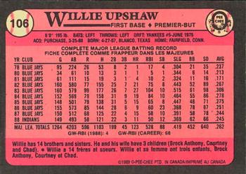 1989 O-Pee-Chee #106 Willie Upshaw Back