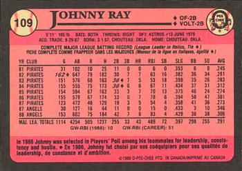 1989 O-Pee-Chee #109 Johnny Ray Back
