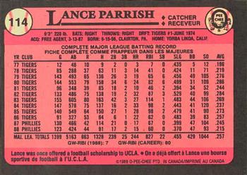1989 O-Pee-Chee #114 Lance Parrish Back