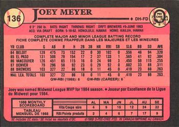1989 O-Pee-Chee #136 Joey Meyer Back