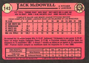 1989 O-Pee-Chee #143 Jack McDowell Back