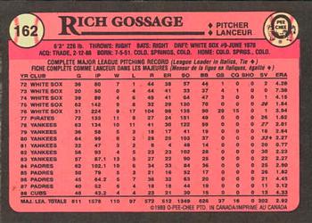 1989 O-Pee-Chee #162 Rich Gossage Back