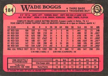 1989 O-Pee-Chee #184 Wade Boggs Back