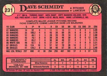 1989 O-Pee-Chee #231 Dave Schmidt Back