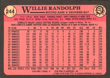 1989 O-Pee-Chee #244 Willie Randolph Back