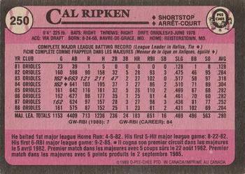 1989 O-Pee-Chee #250 Cal Ripken Back