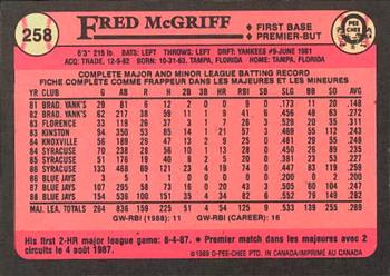 1989 O-Pee-Chee #258 Fred McGriff Back