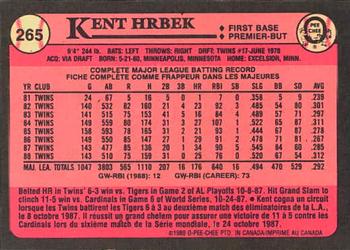1989 O-Pee-Chee #265 Kent Hrbek Back