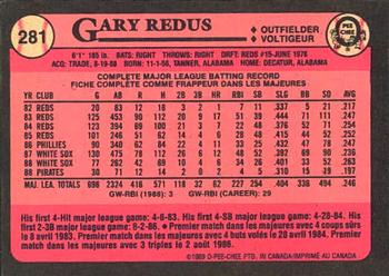 1989 O-Pee-Chee #281 Gary Redus Back