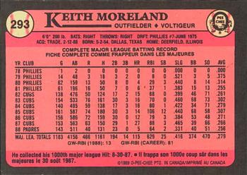 1989 O-Pee-Chee #293 Keith Moreland Back