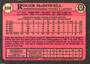 1989 O-Pee-Chee #296 Roger McDowell Back