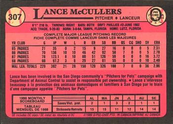 1989 O-Pee-Chee #307 Lance McCullers Back