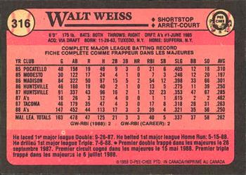 1989 O-Pee-Chee #316 Walt Weiss Back
