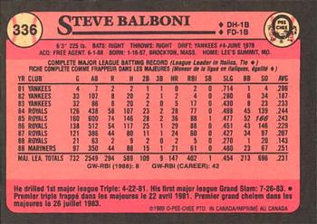 1989 O-Pee-Chee #336 Steve Balboni Back