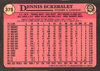 1989 O-Pee-Chee #370 Dennis Eckersley Back