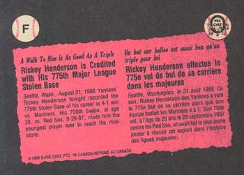 1989 O-Pee-Chee - Wax Box Bottom Panels Singles #F Rickey Henderson Back