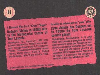 1989 O-Pee-Chee - Wax Box Bottom Panels Singles #H Tom Lasorda Back