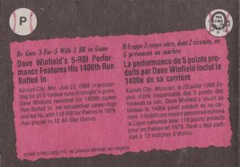 1989 O-Pee-Chee - Wax Box Bottom Panels Singles #P Dave Winfield Back