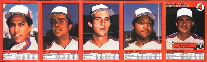 1987 General Mills Booklets #4 Mike Fitzgerald / Floyd Youmans / Tim Wallach / Vance Law / Andres Galarraga / Hubie Brooks / Mitch Webster / Bryn Smith / Jason Thompson / Andy McGaffigan Front