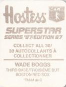 1987 Hostess Superstar Series '87 Stickers #19 Wade Boggs Back
