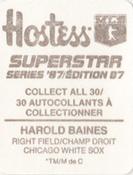 1987 Hostess Superstar Series '87 Stickers #21 Harold Baines Back